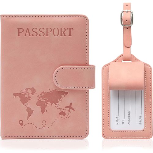 TIANYI-Protege Passeport et Etiquette Valise Set, Pochette Passeport avec Étiquette Bagage RFID Protection Passeport, pour Passeport, Cartes d'embarquement, Cartes de crédit et Documents de Voyage (R