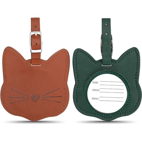 TIANYI-2PCS Etiquette Valise, Étiquettes Bagages Etiquettes Valise Voyage, Type De Chat Étiquettes Valise Étiquette Valise Avion Cuir, Convient à l'Identification Des Voyages à l'Étranger