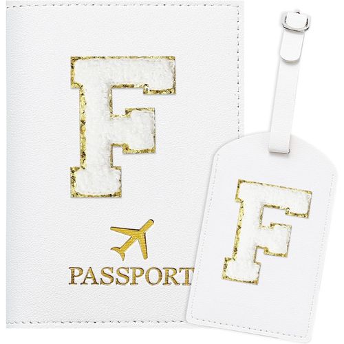 TIANYI-ZVRSUA Protege Passeport Blanc et Etiquette Valise CostumePochette Passeport avec Lettre, Cuir PU, Cadeaux Femme Voyage Accessoires, Très Mignons, Adaptés aux Femmes, Adolescentes, Filles¿F)