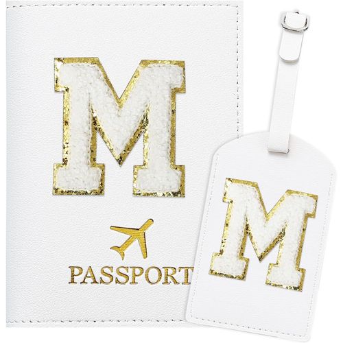 TIANYI-ZVRSUA Protege Passeport Blanc et Etiquette Valise CostumePochette Passeport avec Lettre, Cuir PU, Cadeaux Femme Voyage Accessoires, Très Mignons, Adaptés aux Femmes, Adolescentes, Filles¿M)