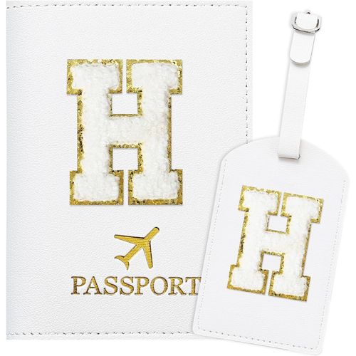 TIANYI-ZVRSUA Protege Passeport Blanc et Etiquette Valise CostumePochette Passeport avec Lettre, Cuir PU, Cadeaux Femme Voyage Accessoires, Très Mignons, Adaptés aux Femmes, Adolescentes, Filles¿H)