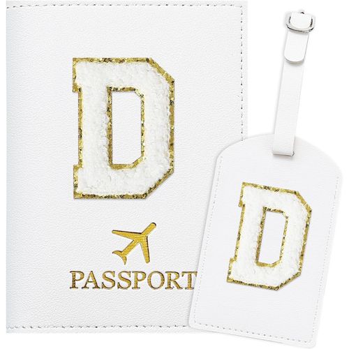 TIANYI-ZVRSUA Protege Passeport Blanc et Etiquette Valise CostumePochette Passeport avec Lettre, Cuir PU, Cadeaux Femme Voyage Accessoires, Très Mignons, Adaptés aux Femmes, Adolescentes, Filles¿D)