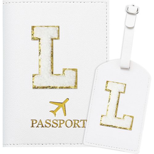 TIANYI-ZVRSUA Protege Passeport Blanc et Etiquette Valise CostumePochette Passeport avec Lettre, Cuir PU, Cadeaux Femme Voyage Accessoires, Très Mignons, Adaptés aux Femmes, Adolescentes, Filles¿L)
