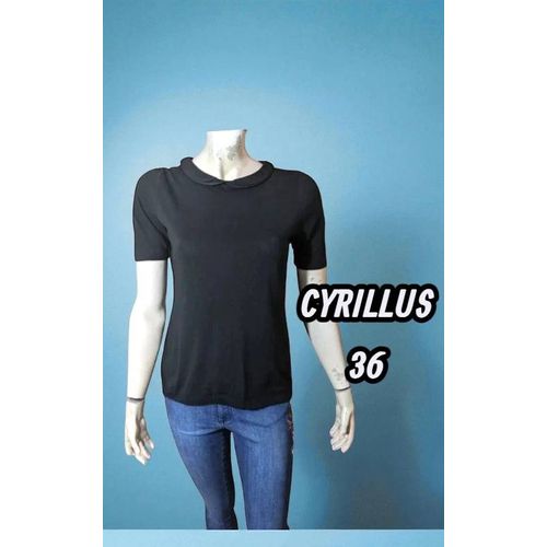 Cyrillus Taille 36 Haut Top Polo Manches Courtes Noir Femme Tee Shirt Top