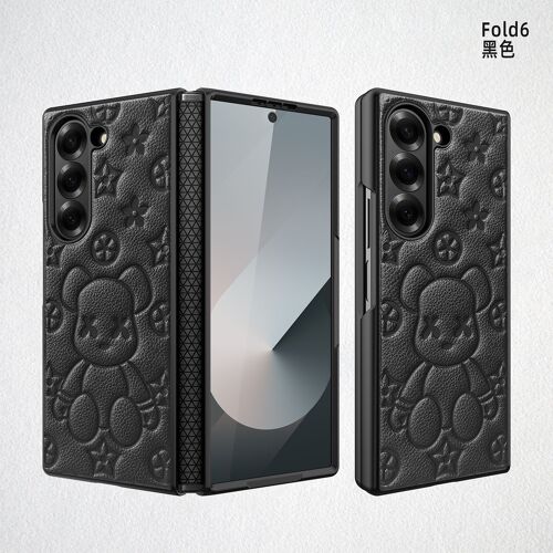 Coque pour Samsung Z Fold6,Etui Samsung Z Fold6,dessin animé violence ours motif,charnière téléphone protection - Noir