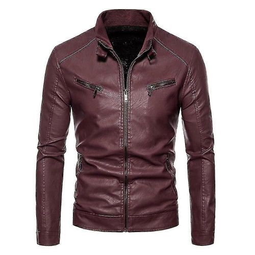 Veste En Cuir Synthétique À Col Montant Et Couleur Unie Pour Homme
