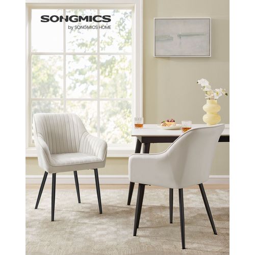 Chaise Salle À Manger, Lot De 2, Chaise De Cuisine, Fauteuil En Velours, Avec Accoudoirs, Charge Max. 120 Kg, Pieds En Métal, Pour Salle À Manger, Beige Cappuccino Et Noir D'encre