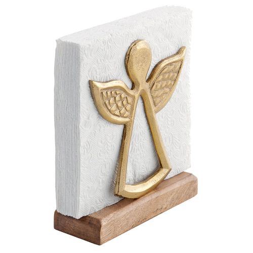 Porte-serviettes bois de manguier et métal ange doré