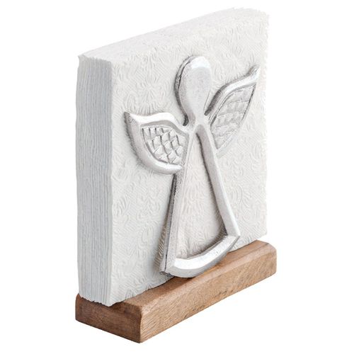 Porte-serviettes bois de manguier et métal ange argenté