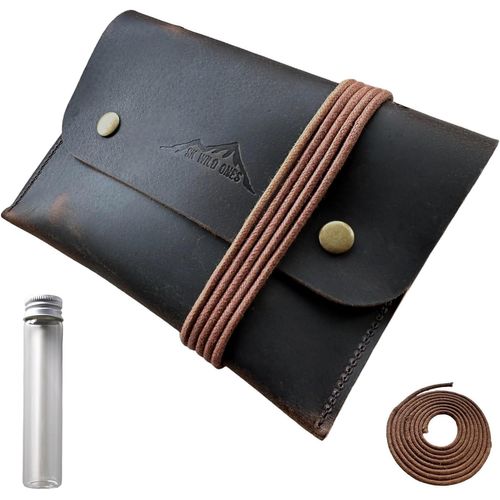 Tianyi-® Trousse De Toilette Médiévale En Cuir Véritable À Suspendre Et À Lacets - Trousse De Toilette En Cuir Pour Kit De Survie - Kit De Gadget D'extérieur En Acier À Feu - Allumette Éternelle