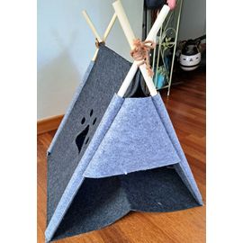 Tipi / Cabane Pour Chat, Gris En Parfait État Hauteur Environ 65cm Largeur Base Environ 52cm
