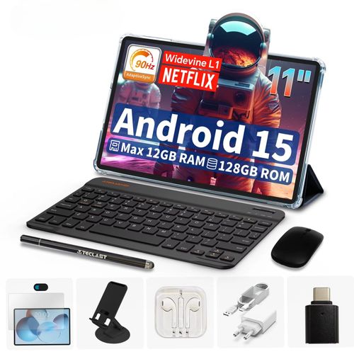 Tablette Tactile Android 15 Écran 11" Stockage Wifi 5G Accessoire Clavier Souris Stylo