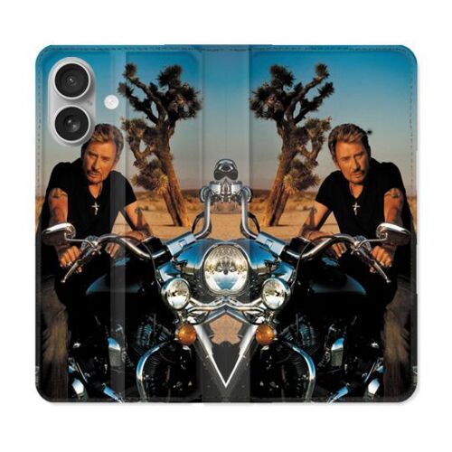 Housse Cuir Portefeuille Pour Iphone 16 Plus Musique Johnny Hallyday Moto