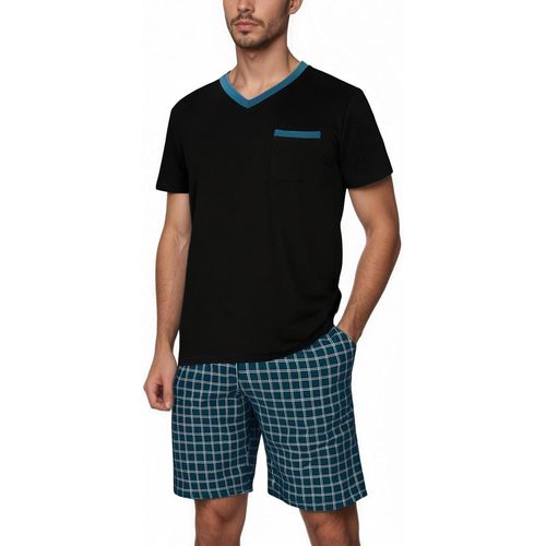 Tianyi-Pyjama Homme Court Coton Ensembles De Pyjama Homme Été À Col V Et Short À Carreaux Vêtements De Nuit Décontracté Vêtements De Détente Doux