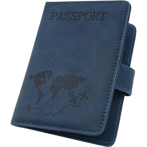 TIANYI-Protege Passeport Francais Etui Passeport Pochette Passeport Voyage Carte SIM et Fentes pour Cartes Etui Anti RFID Fermeture Magnétique(Marine)