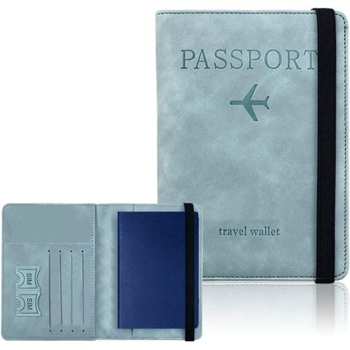 TIANYI-Protege Passeport Pochette Passeport Portefeuille avec Blocage RFID PU Organisateur de Voyage Bleu