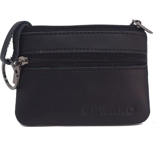 NSIECD-Porte-monnaie en cuir véritable, petite pièce de monnaie pour homme et femme, avec deux compartiments, fermeture éclair, porte-clés, mini porte-monnaie, S, Noir , s