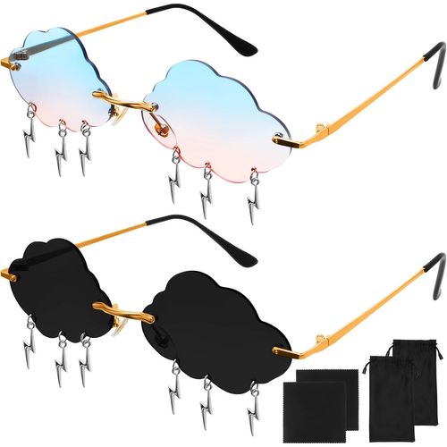 Tianyi-2 Sets Lunettes De Soleil Femme En Forme De Nuage, Lunettes De Soleil Hippie, Lunettes De Soleil Sans Monture, Lunette Anti Lumiere Bleue Pour Accessoire Déguisement Hippie (Rose, Gris)