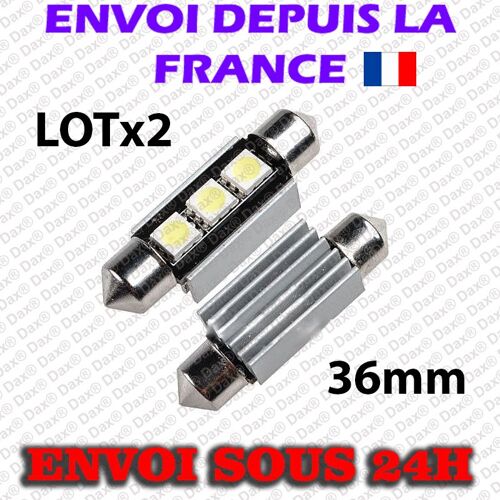 2 Ampoules Dax® Led Navette C5w 3leds Smd5050 36 Mm Cool