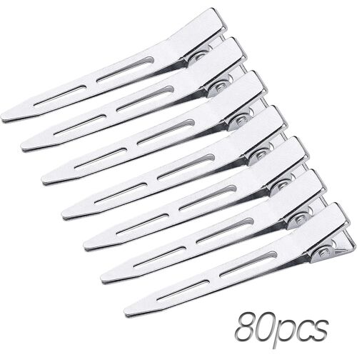 Kalanka-Lot De 80 Pinces À Cheveux De 5,6 Cm Pour Coiffer En Métal - Pinces À Cheveux Argentées - Billet De Canard - Pinces Crocodiles Pour Femmes Et Filles - N?uds De Salon De Bricolage 