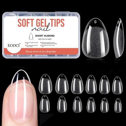 Capsule Ongle, 600pcs Faux Ongles Amande Acrylique Capsules Ongles Transparent Pose Americaine Ongle Avec Valise De Rangement Pour Les Studios De Manucure Et Diy Nail Art À La Maison 12 Tailles 