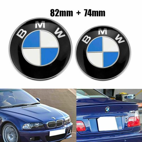 2x Insigne Logo Capot Emblème Bmw 74mm 82mm E46 E90 E92 E60 E34 E36 E39 X3 X5
