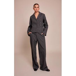 Pantalon De Tailleur Droit Bleu Marine Foncé À Fines Rayures, Bleu Marine