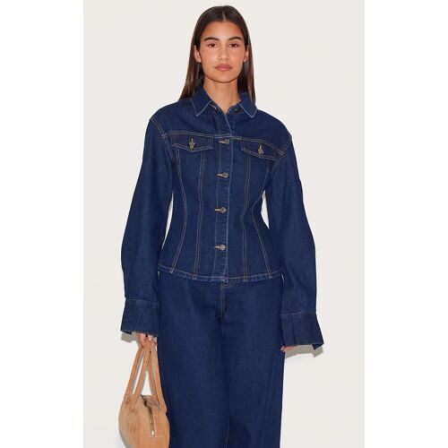 Veste En Jean Indigo À Manches Longues Et Taille Cintrée, Indigo