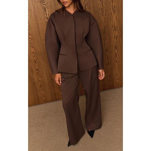 Pantalon De Tailleur Large Tissé Deluxe Marron Foncé À Plissures, Marron Foncé