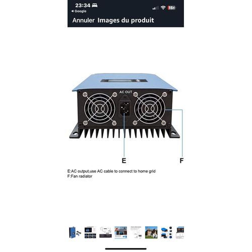 SOGTICPS Onduleur couplé au réseau 1000 W avec capteur de limiteur de puissance empilable, prise UE DC26-60 V, entrée solaire AC190 V-260 V