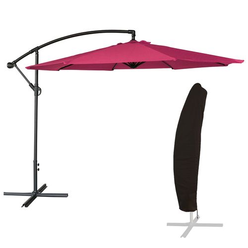 Parasol Déporté Oahu Rond 3m De Diamètre Fuchsia + Housse