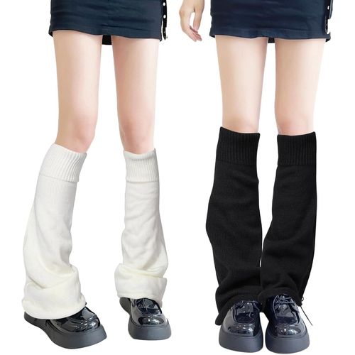 Tianyi-2 Paires De Jambières Longues, Jambières Thermiques D'hiver Tricotées Punk Genou Haut Bas Bottes Manchette Plus Chaudes Pour Femmes, Filles