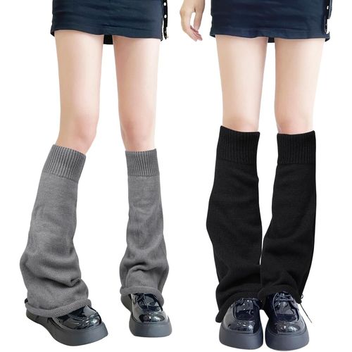 Tianyi-2 Paires De Jambières Longues, Jambières Thermiques D'hiver Tricotées Punk Genou Haut Bas Bottes Manchette Plus Chaudes Pour Femmes, Filles