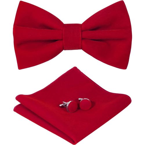 Tianyi-N?ud Papillon Réglable En Velours Pour Homme - N?ud Papillon Pré-Noué - Couleur Unie - Boutons De Manchette - Pour Marié - Avec Boîte Cadeau