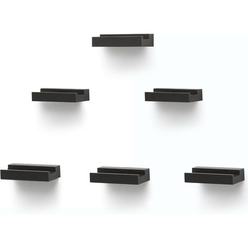 CAUC-Lot de 6 Étagères Murales en Bois de Chêne Massif pour Rangement de Disques Vinyles - Étagères Flottantes Faciles à Installer(Noir Rustique)