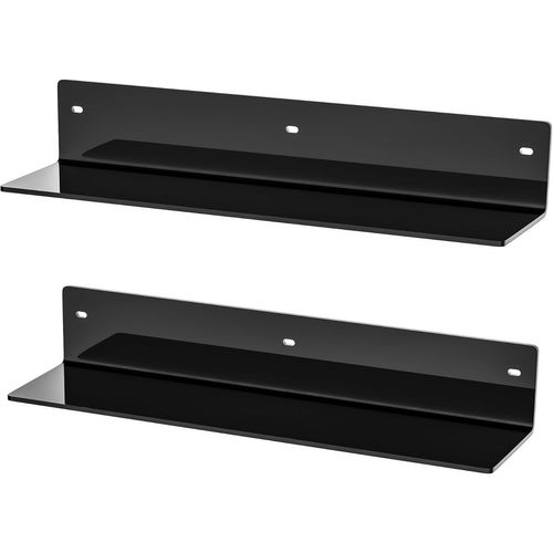TIANYI-Lot de 2 étagères murales flottantes en acrylique - Noir - 40 cm - En forme de L - Pour modélisme, bougie, calendrier, serviette, articles de toilette - Étanche à l'humidité - Profondeur : 10