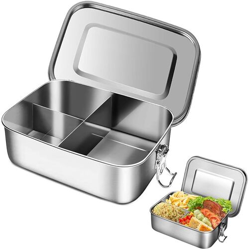 Boîte Bento Inox, Boîte Bento Étanche, Lunch Box Facile Nettoyer, Avec Bague D'étanchéité Et 3 Compartiments, Passe Au Lave-Vaisselle Pour Enfants Et Adultes (1000ml)