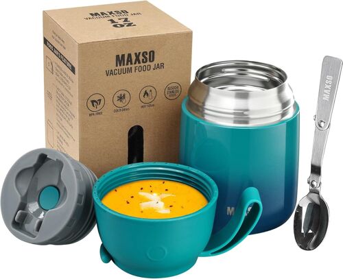 Boîtes Alimentaires Isothermes Set 500ml+700ml, Boîte Isotherme Repas Chaud En Acier Inoxydable Avec Cuillère, Thermoisolant Boîte Récipient Thermique Sans Bpa Pour Ecole Bureau(Bleu Vert)