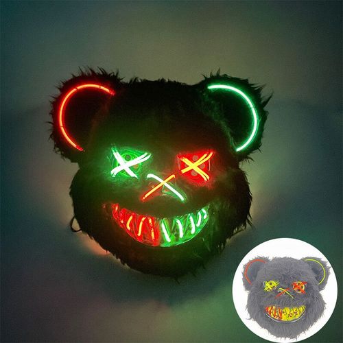 Masque D'ours En Fourrure Avec Oreilles Pour Halloween Cosplay Costume,Animal Effrayant,Esthétique,Lumineux,Led,Effrayant #N