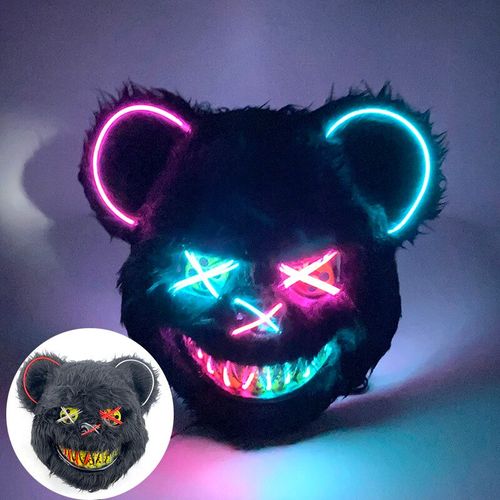 Masque D'ours En Fourrure Avec Oreilles Pour Halloween Cosplay Costume,Animal Effrayant,Esthétique,Lumineux,Led,Effrayant #O