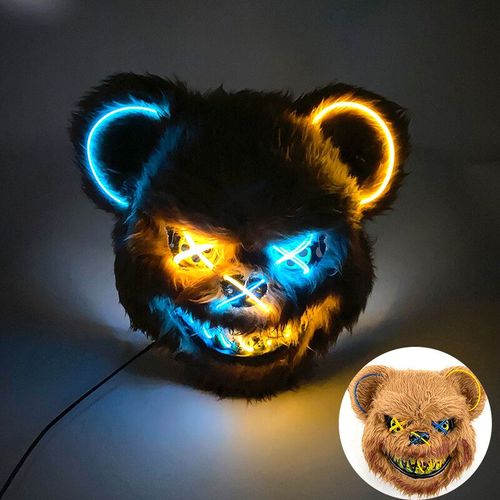 Masque D'ours En Fourrure Avec Oreilles Pour Halloween Cosplay Costume,Animal Effrayant,Esthétique,Lumineux,Led,Effrayant #F