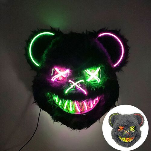 Masque D'ours En Fourrure Avec Oreilles Pour Halloween Cosplay Costume,Animal Effrayant,Esthétique,Lumineux,Led,Effrayant #M