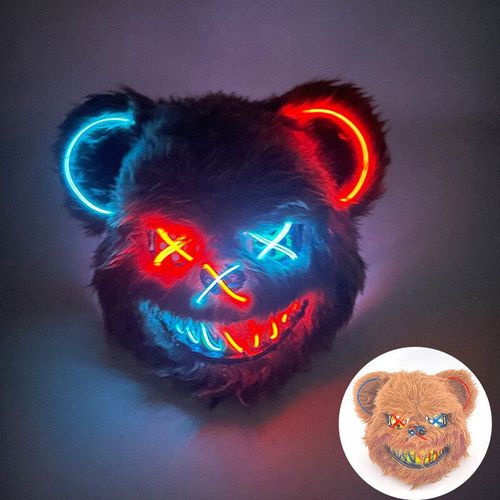 Masque D'ours En Fourrure Avec Oreilles Pour Halloween Cosplay Costume,Animal Effrayant,Esthétique,Lumineux,Led,Effrayant #G