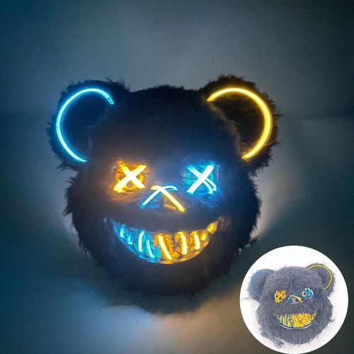 Masque D'ours En Fourrure Avec Oreilles Pour Halloween Cosplay Costume,Animal Effrayant,Esthétique,Lumineux,Led,Effrayant #K