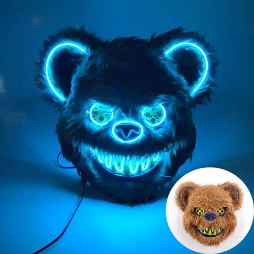 Masque D'ours En Fourrure Avec Oreilles Pour Halloween Cosplay Costume,Animal Effrayant,Esthétique,Lumineux,Led,Effrayant #A