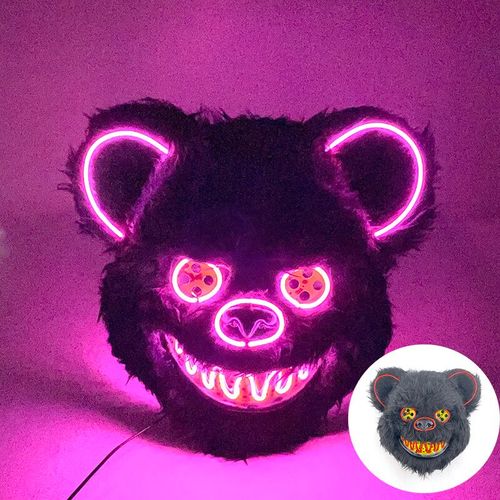 Masque D'ours En Fourrure Avec Oreilles Pour Halloween Cosplay Costume,Animal Effrayant,Esthétique,Lumineux,Led,Effrayant #E