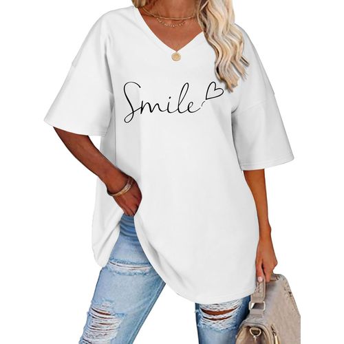 Tianyi-Tee Shirt Femme Oversize T-Shirts À Manches Courtes Cotton Été Chic Grande Taille T Shirt Col V Tee Shirt Lâches Hauts