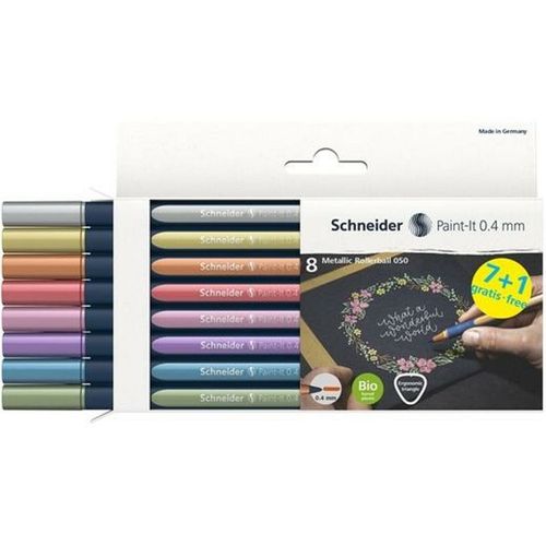 Stylos Roller Métalliques - Schneider - Paint-It 050 - Lot De 8 - Pointe Fine - Couleurs Assorties - 0,4 Mm
