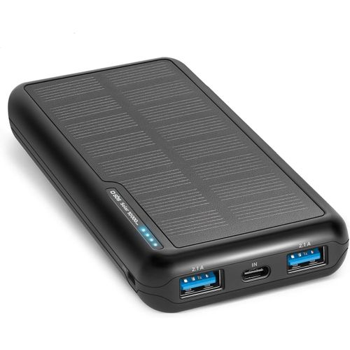 Jgd-Solar Powerbank, 10.000mah, Power Bank Avec Panneau Solaire, Charge Rapide, Intelligent Charge (Ic), Status Led, Usb-C, Usb-A, Chargeur De Voyage Portable, Design Compact, Noir