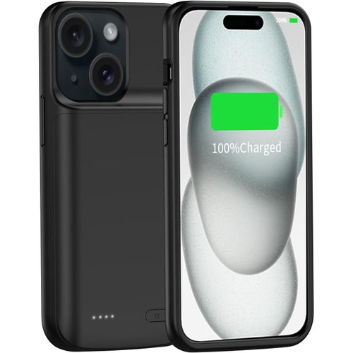 Kalanka-Coque Batterie Pour Iphone 15, 7000 Mah, Rechargeable, Coque De Charge Étendue, Compatible Avec Iphone 15 (6,1""), Batterie De Secours, Noir